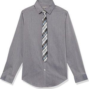 Van Heusen Button Up Shirt & Tie Set, Big Boys XL, Gray